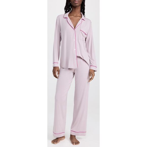 NWT Eberjey Gisele Long PJ Set TENCEL Modal Small Purple Dust/Italian Rose sz: S - Picture 1 of 16